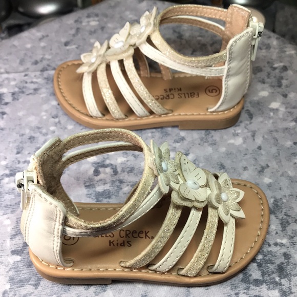 Falls Creek Little Girls Size 5 White Strappy Open Toe Glitter Flower Sandals ☀️ - Picture 4 of 9